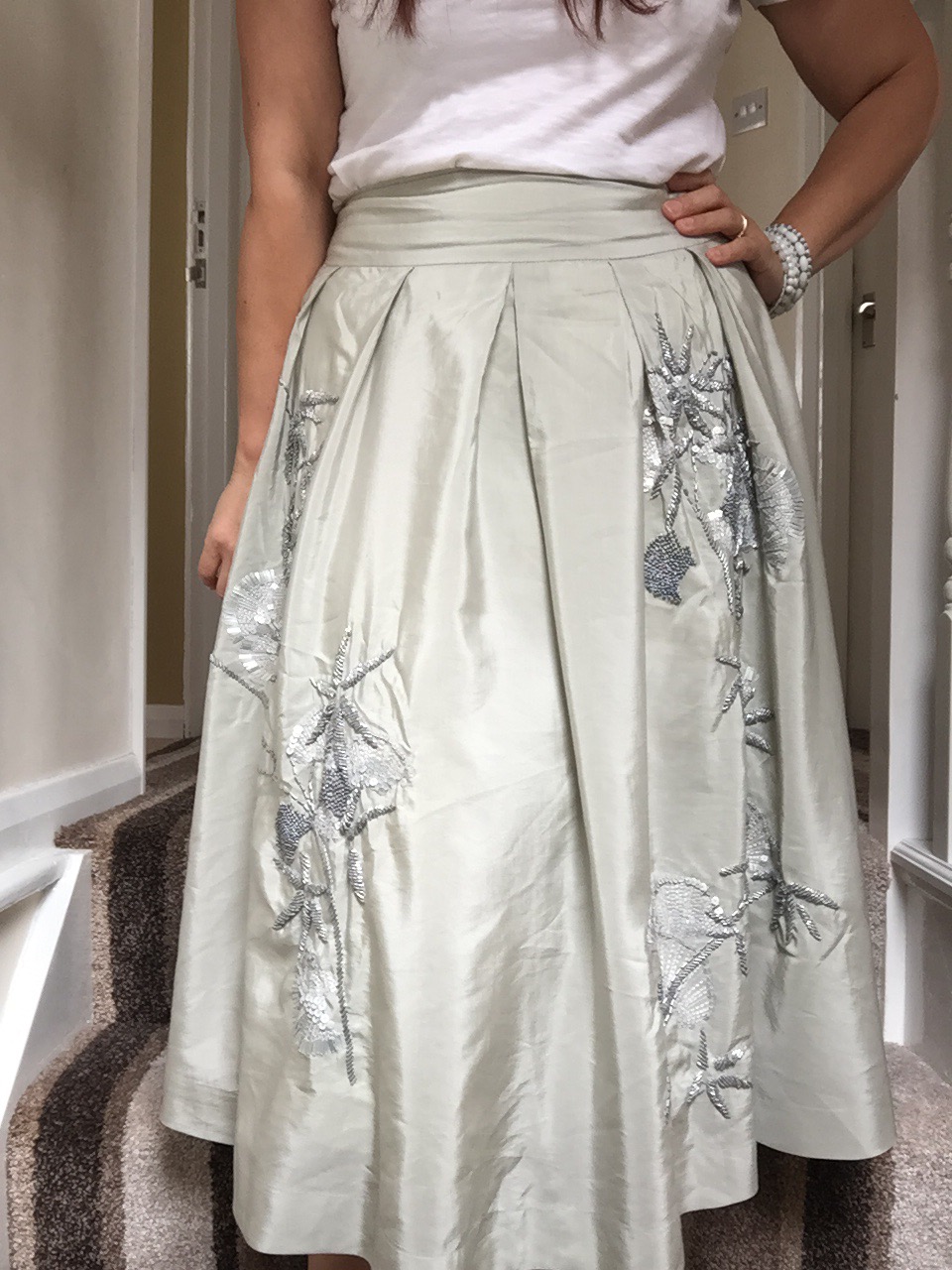 white t-shirt & monsoon embellished skirt via Always s blue sky girl styling blog white t-shirt & monsoon embellished skirt via Always s blue sky girl styling blog