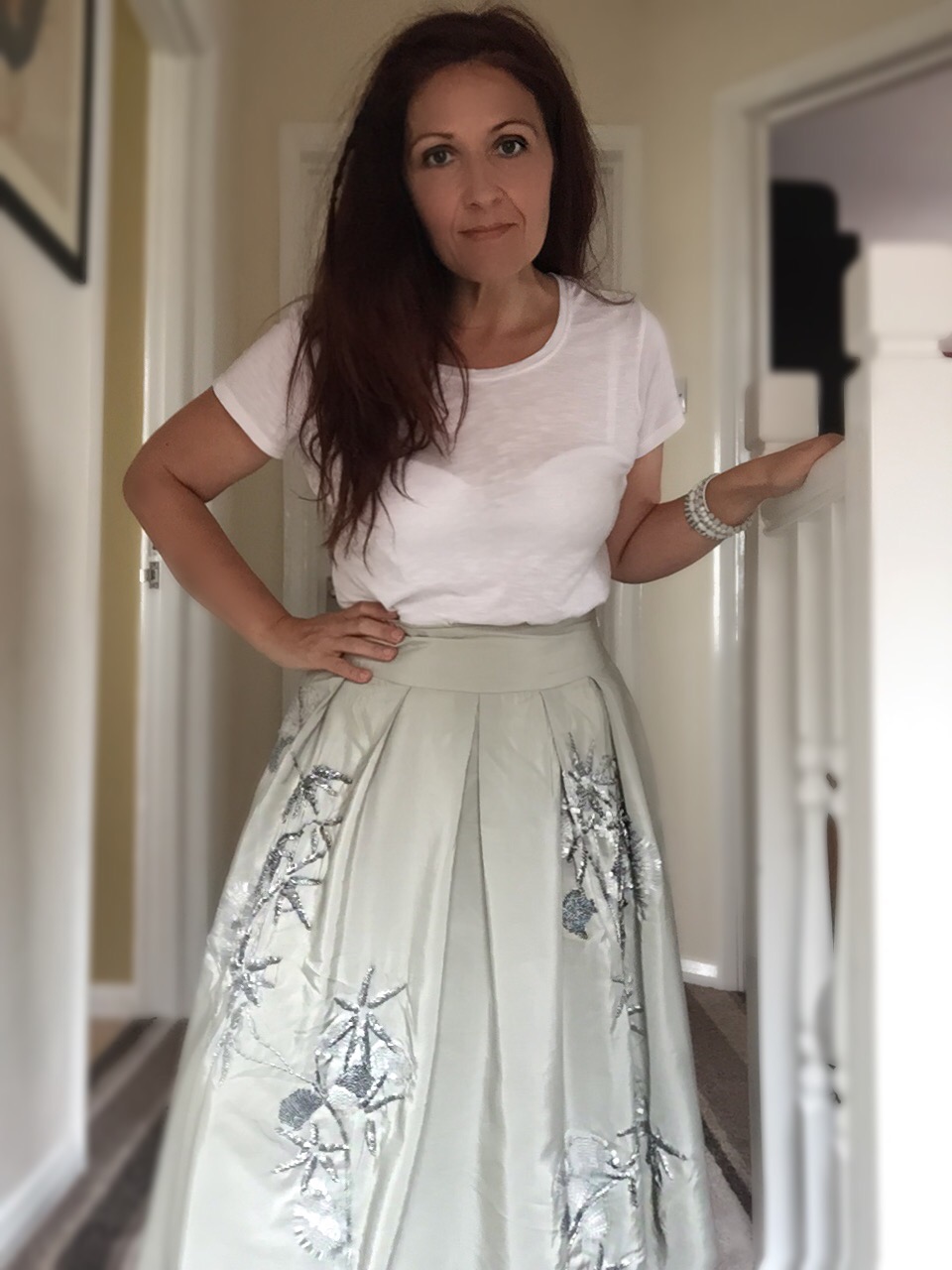 white t-shirt & monsoon embellished skirt via Always s blue sky girl styling blog white t-shirt & monsoon embellished skirt via Always s blue sky girl styling blog