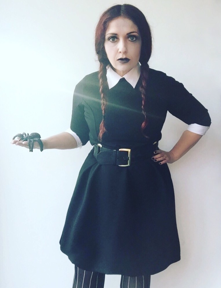 Wednesday Addams dress up Halloween costume via Always a Blue Sky Girl Fashion blog blogger