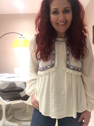 M&S Marks and Spencer Indigo boho peasant top via Sarah Gorlov Blueskygirlie Always a Blue Sky Girl blog