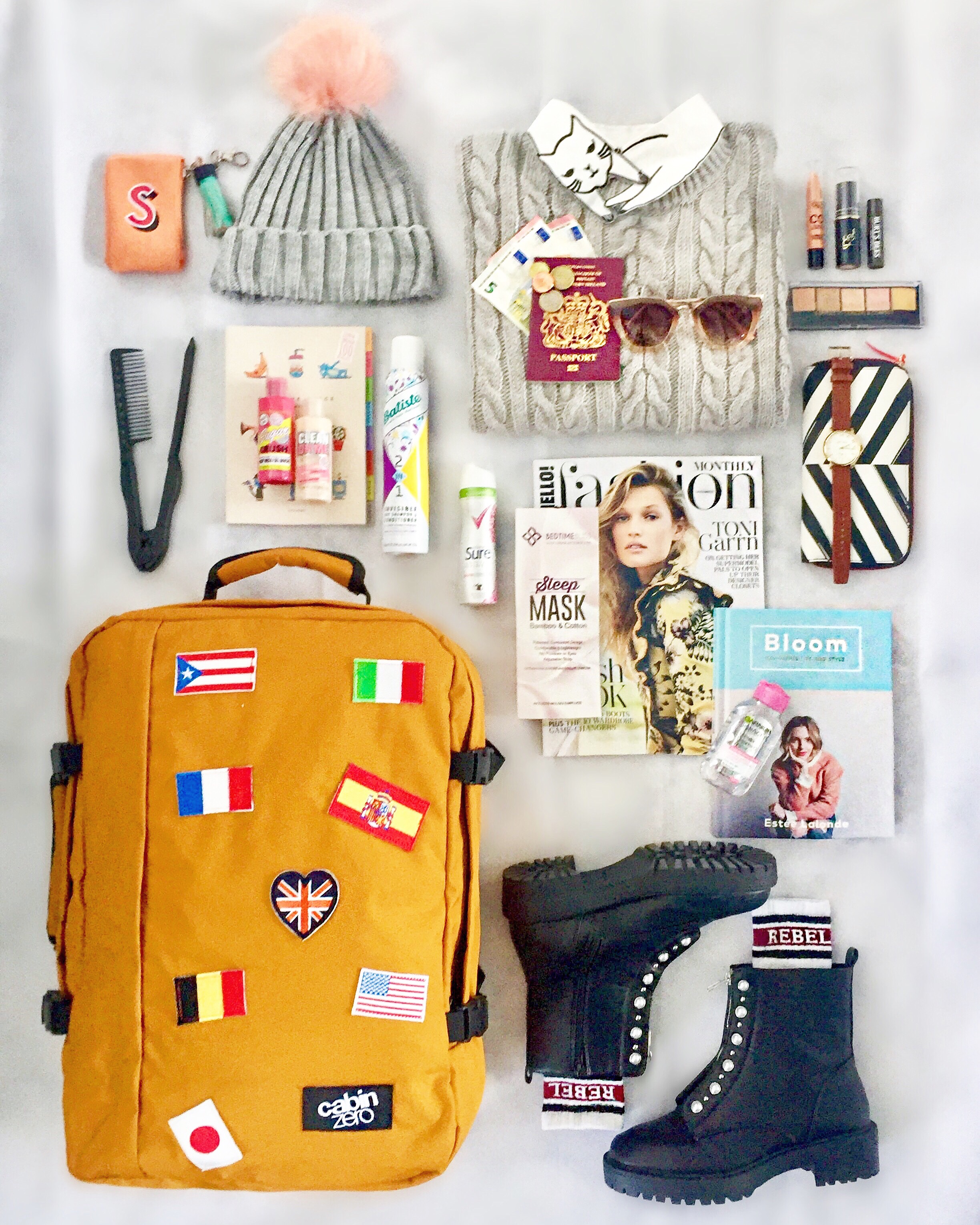 Cabin Zero flags bag luggage packing flatlay via Always a Blue Sky Girl style travel fashion lifestyle blog Cabin Zero flags bag luggage packing flatlay via Always a Blue Sky Girl style travel fashion lifestyle blog